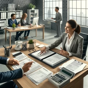 "Tax advisor in Westfield, NJ, providing personalized tax filing guidance in a professional office setting."