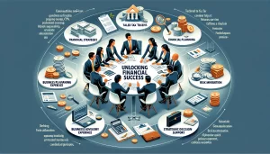 Infographic illustrating the benefits of consultation services with a CPA, showing a business meeting and icons representing tailored tax strategies, financial planning, business advisory, risk mitigation, and strategic decision support.